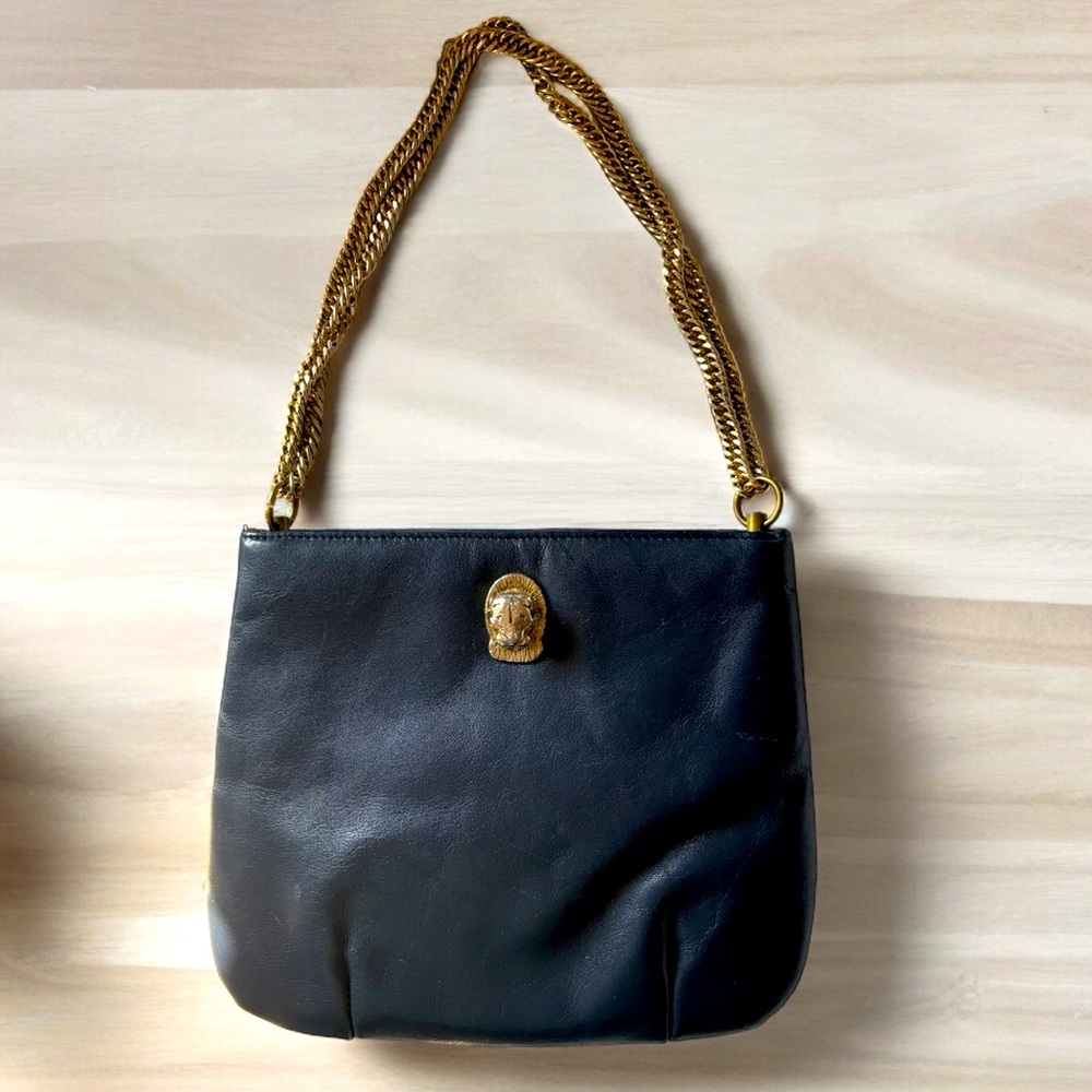 Vintage Handbag with Gold Lion Embellishment